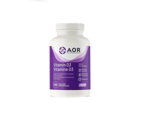 AOR Vitamin D3, 1000IU, 120 Vegi-Capsules
