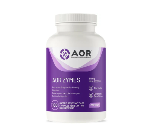 AOR Zymes 516mg, Porcine Derived Pancreatic Enzymes, Digestive Aid, 100 Vegi-Capsules