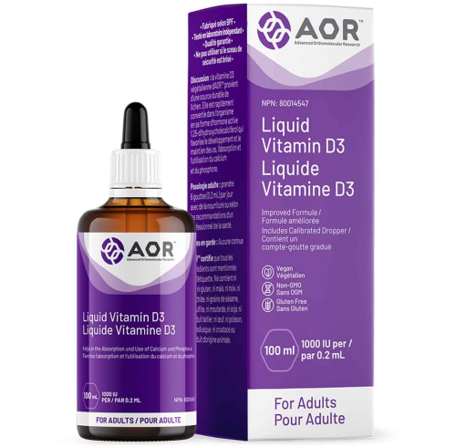 AOR Vitamin D3 Liquid Vitamin D Drops Adult, 1000IU Liquid, 100mL (500 Servings)