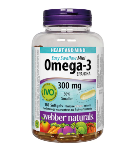 Webber Naturals  Omega 3 Mini 300mg, 220 Clear Enteric Softgels