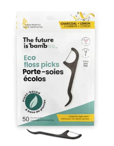 The Future is Bamboo Floss Picks - Charcoal Lemon, 50pcs/6pk