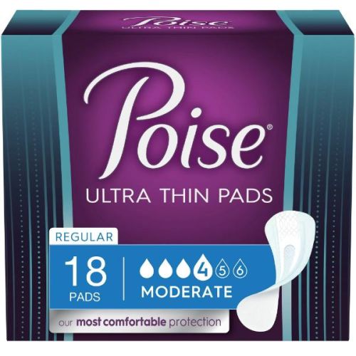 Poise Pads Moderate Absorbency Regular U/Thin, 18's