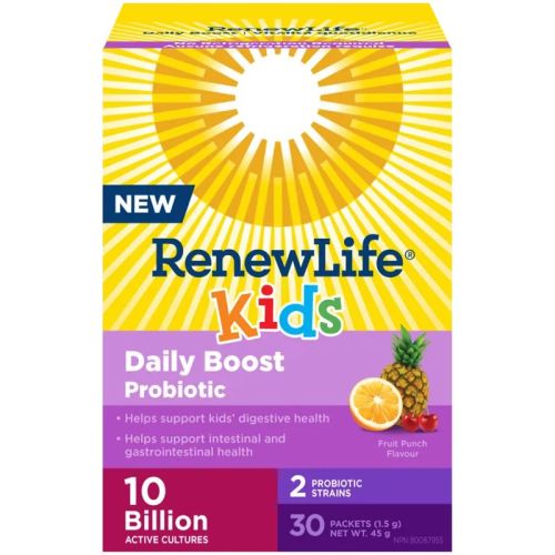 Renew Life® Kids Daily Boost Probiotic, Fruit Punch Flavour, 10 Billion Active Cultures, 30 Packets