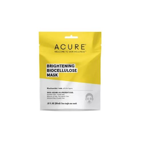 Acure Brightening Biocellulose Gel Face Mask, Sheet, Niacinamide and Kale (vegan) 12x20ml