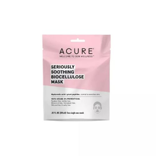 Acure Seriously Soothing Biocellulose Gel Face Mask, Sheet, Hyaluronic Acid and Plant Peptides (vegan) 12x20ml