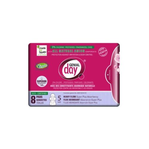 Genial Day Pads w/Anion Strip, Heavy Flow, Super Plus Absorbency, 8ct