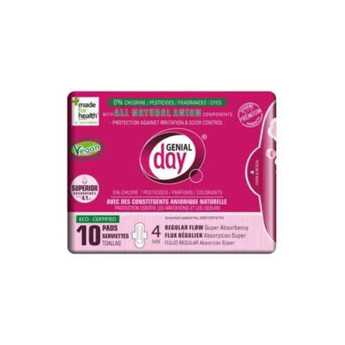 Genial Day Pads w/Anion Strip, Regular Flow, Super Absorbency, 10ct