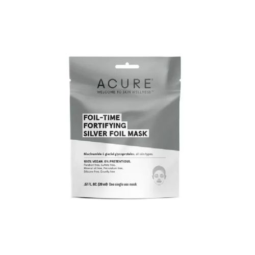 Acure Foil-Time Fortifying Silver Foil Face Mask, Sheet, Niacinamide and Glacial Glycoproteins (vegan) 12x20ml