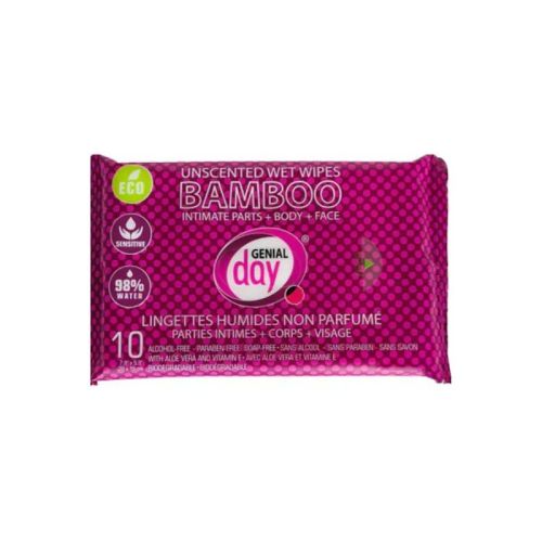 Genial Day Bamboo Wet Wipes, Biodegradable, Unscented (alcohol-free), 10ct