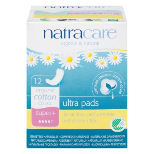 Natracare Ultra Pads w/Wings, Organic Cotton Cover, Super Plus, 12ct