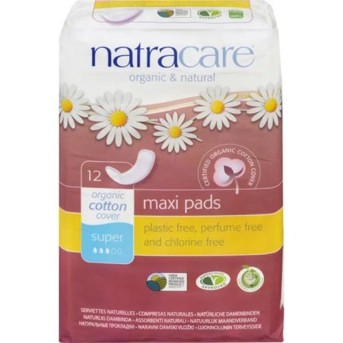 Natracare Maxi Pads, Organic Cotton Cover, Super, 12ct
