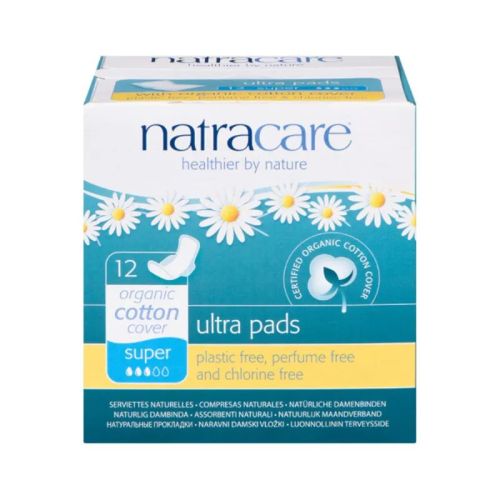 Natracare Ultra Pads w/Wings, Organic Cotton Cover, Super, 12ct