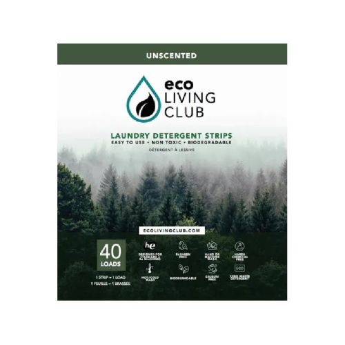 Eco Living Club Laundry Detergent Strips, Unscented, HE,40ct