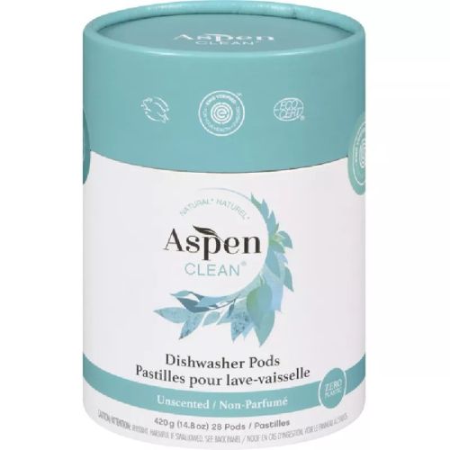 AspenClean Dishwasher Pods, Plastic-Free, Unscented,Case of 3(3/420g)