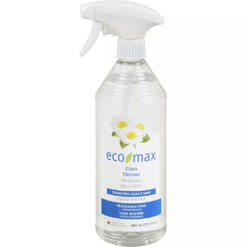 Eco-Max Glass Cleaner Spray, Fragrance-Free, Hypoallergenic (Enviro Bottle),Case of 4(4/800ml)