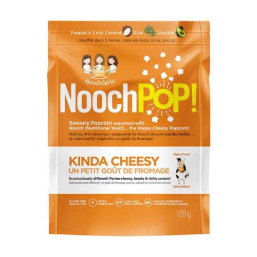 NoochPOP Savoury Popcorn w/Nutritional Yeast, Kinda Cheesy (gluten-free/vegan), Pack of 2(2x120g)