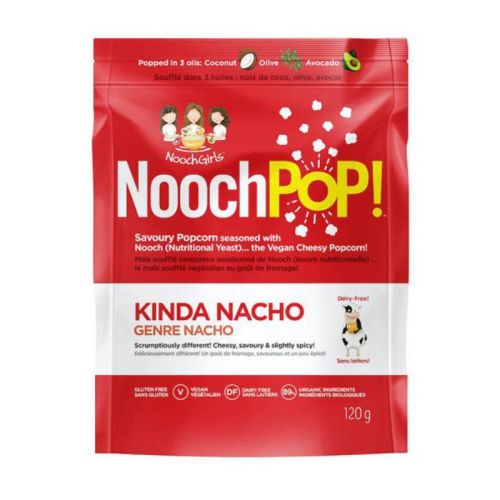NoochPOP Savoury Popcorn w/Nutritional Yeast, Kinda Nacho (gluten-free/vegan), Pack of 2(2x120g)