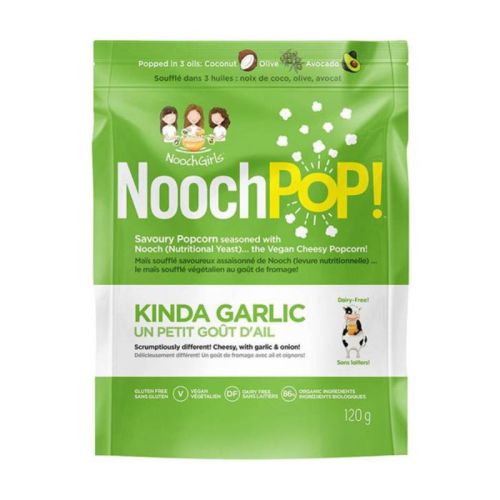 NoochPOP Savoury Popcorn w/Nutritional Yeast, Kinda Garlic 'N' Cheesy, Pack of 12(12x120g)