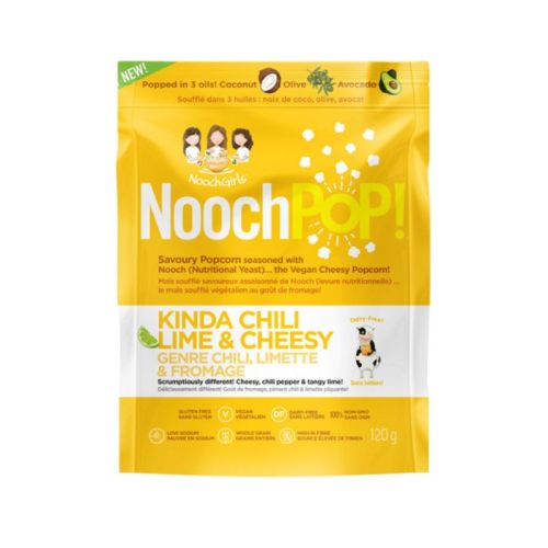 NoochPOP Savoury Popcorn w/Nutritional Yeast, Kinda Chili Lime & Cheesy, Pack of 12(12x120g)
