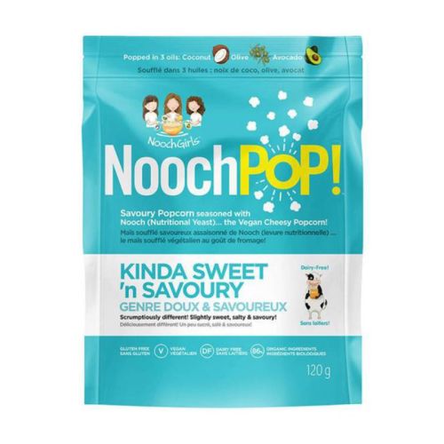 NoochPOP Savoury Popcorn w/Nutritional Yeast, Kinda Sweet 'N' Savoury, Pack of 12(12x120g)