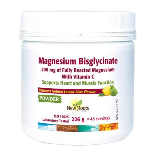 New Roots Herbal Magnesium Bisglycinate 200 mg of Fully Reacted Magnesium With Vitamin C