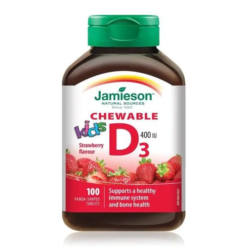 Jamieson Kids Vitamin D3 400IU Strawberry 100 Chewable Tablets