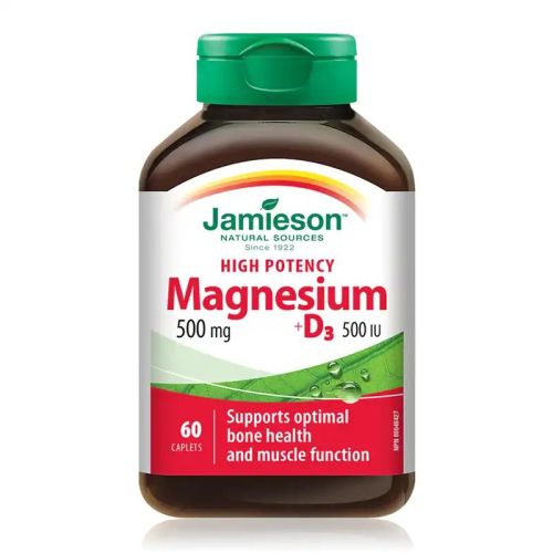 Jamieson Magnesium 500mg + D3 500IU High Potency 60 Caplets