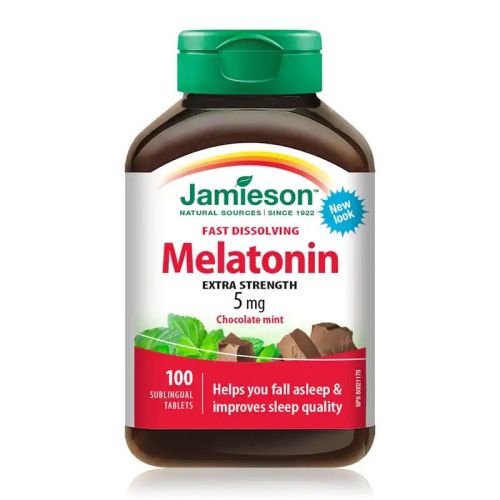 Jamieson Melatonin 5mg Extra Strength Fast Dissolving Chocolate mint 100 Tablets