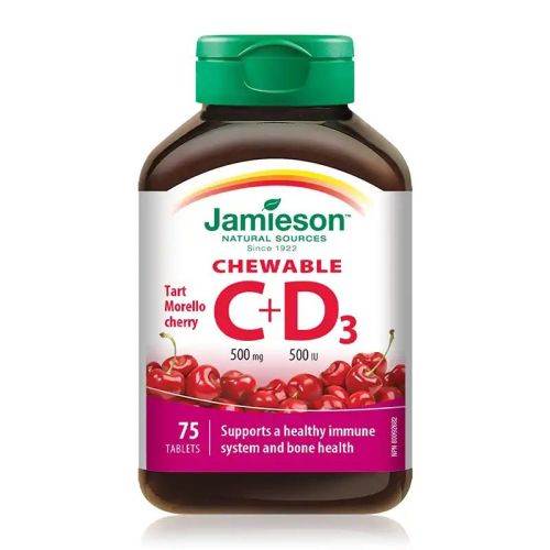 Jamieson Vitamin C 500mg + D 500IU Cherry 75 Tablets