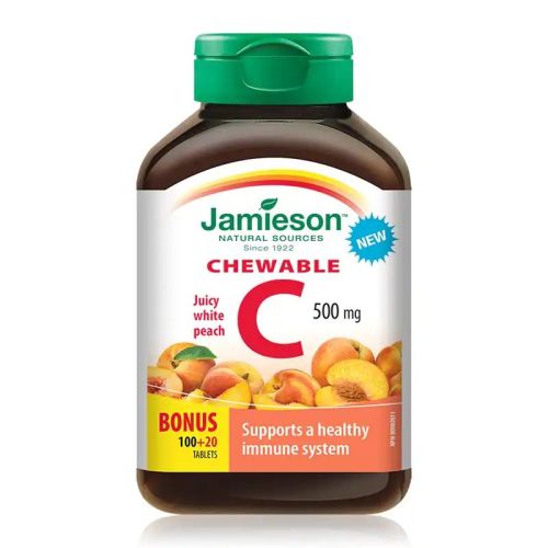 Jamieson Vitamin C 500mg Juicy White Peach 100+20 Chewable Tablets