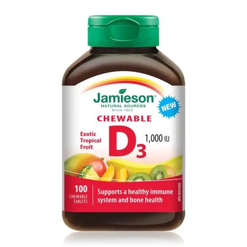 Jamieson Vitamin D3 1000IU Tropical Fruit 100 Chewable Tablets