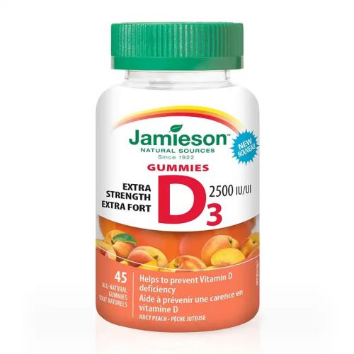 Jamieson Vitamin D3 Extra Strength 2500 IU Juicy Peach 45 Gummies