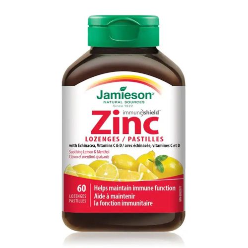 Jamieson Zinc with Vitamin C & D Lemon Menthol 60 Lozenges