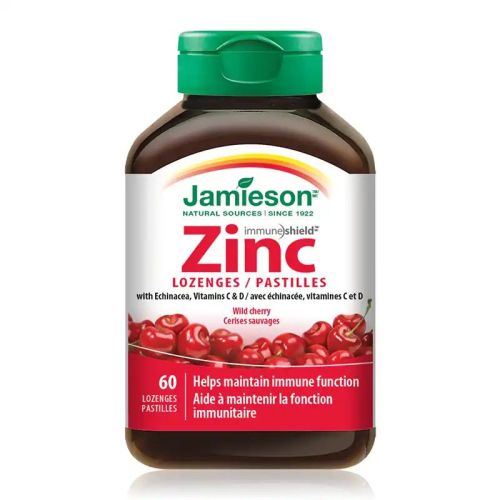 Jamieson Zinc With Echinacea Vitamin C & D Wild Cherry 60 Lozenges