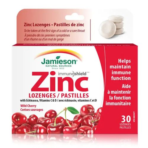 Jamieson Zinc With Echinacea Vitamin C & D Wild Cherry 30 Lozenges
