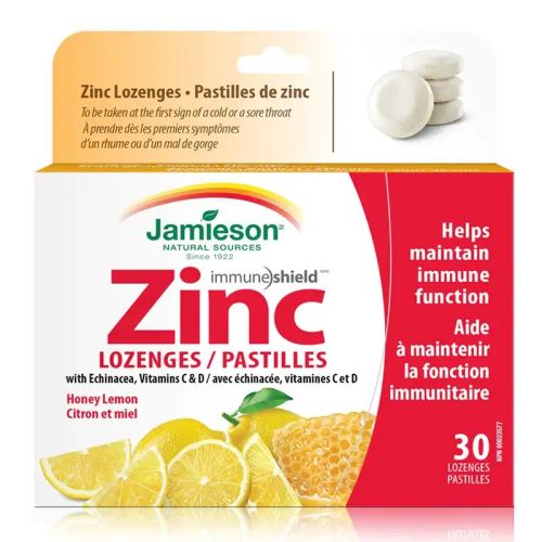Jamieson Zinc With Echinacea Vitamin C & D Honey Lemon 30 Lozenges