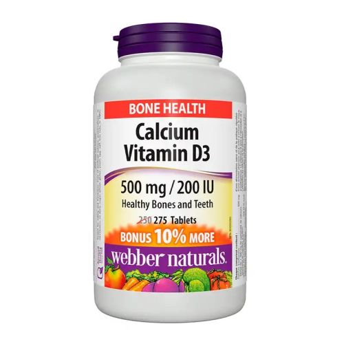 Webber Naturals Calcium Vitamin D3 500 mg 200 IU, 250+25 Tablets