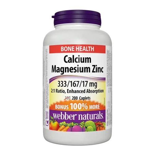 Webber Naturals Calcium Magnesium Zinc 333mg / 167mg / 17mg, 100+100 Caplets