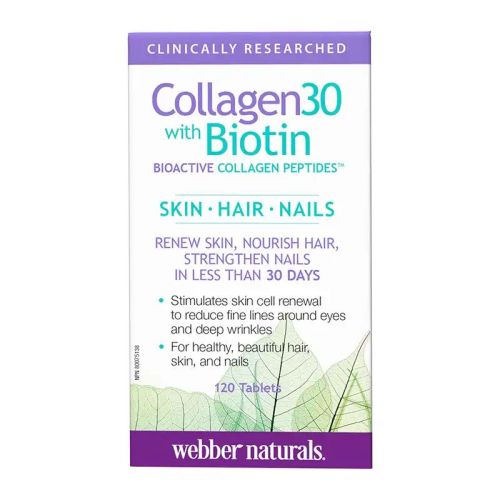 Webber Naturals Collagen30 With Biotin Bioactive Collagen Peptides, 120 Tablets