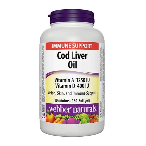 Webber Naturals Cod Liver Oil With Vitamin A and Vitamin D3, 180 Softgels