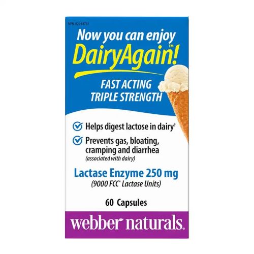 Webber Naturals Dairy Again Lactase Enzyme 250mg, 60 Capsules