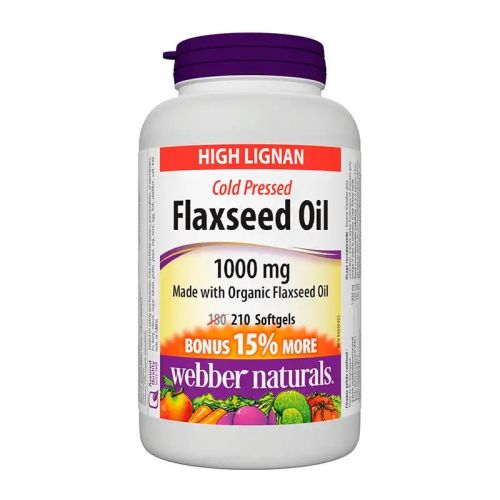Webber Naturals Flaxseed Oil 1000mg, 180+30 Softgels