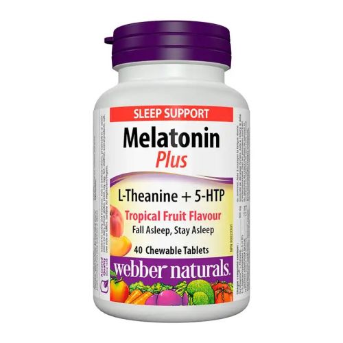 Webber Naturals Melatonin Plus L-Theanine + 5-HTP Tropical Fruit Flavour, 40 Chewable Tablets