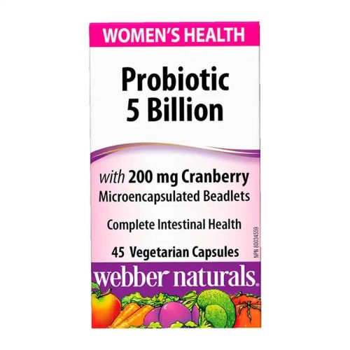 Webber Naturals Probiotic 5 Billion With 200 mg Cranberry, 45 Veggie Caps