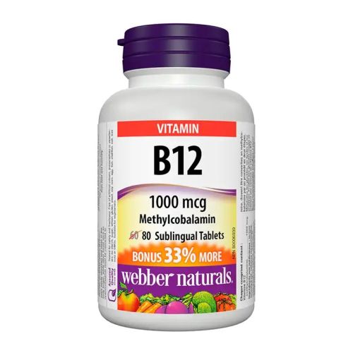 Webber Naturals Vitamin B12 Methylcobalamin 1000 mcg, 60+20 Tablets
