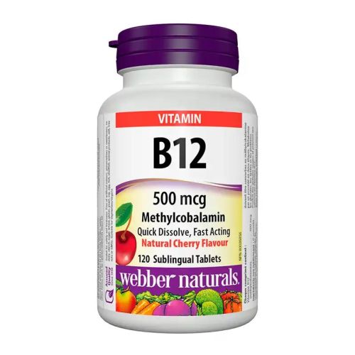 Webber Naturals Vitamin B12 Methylcobalamin 500mcg Cherry, 120 Tablets