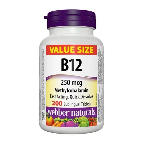 Webber Naturals Vitamin B12 Methylcobalamin 250mcg Cherry, 200 Tablets
