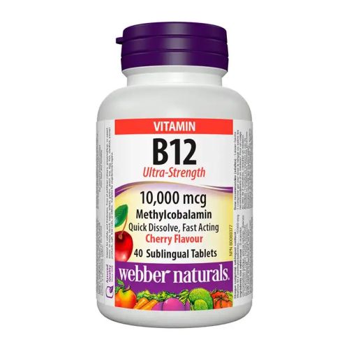 Webber Naturals Vitamin B12 Methylcobalamin 10,000mcg Cherry Flavour, 40 Tablets