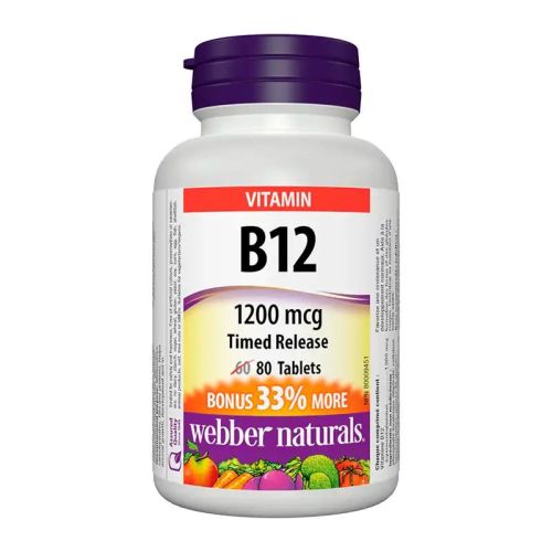 Webber Naturals Vitamin B12 1200mcg, 60+20 Tablets