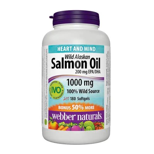 Webber Naturals Wild Alaskan Salmon Oil 1000mg EPA/DHA 200 mg, 120+60 Softgels